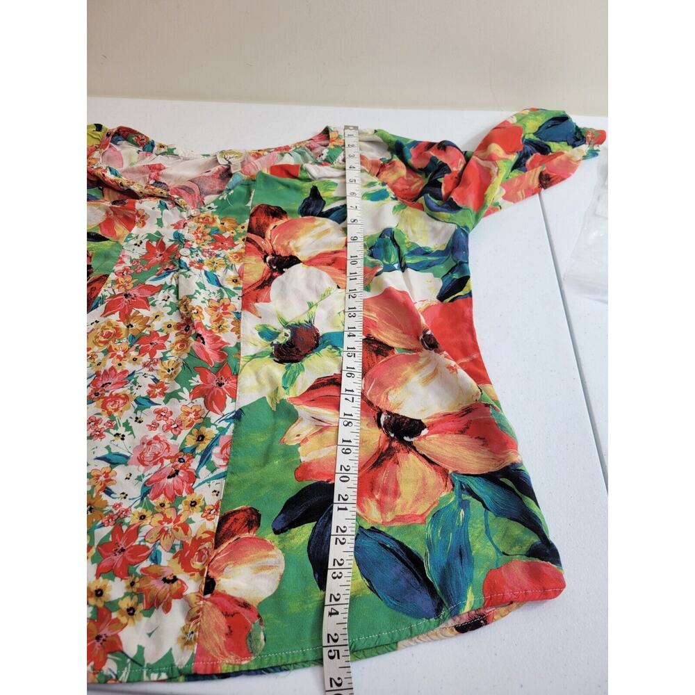 Fig & Flower Shell buttons Orange Green Floral Long Sleeve Top Women's Sz 3X - Picture 4 of 10